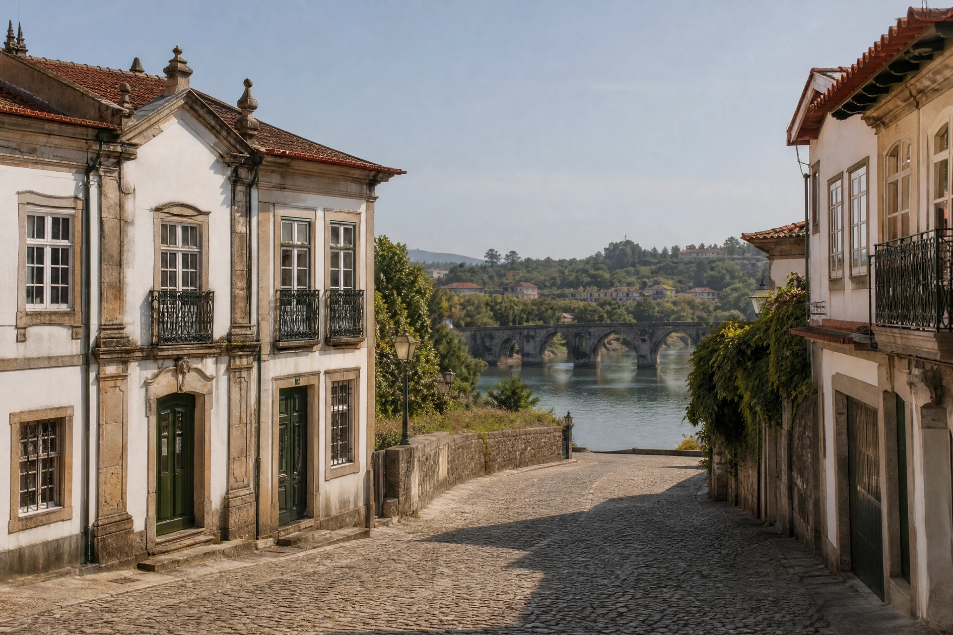 Paisagem histórica junto ao rio em Barcelos